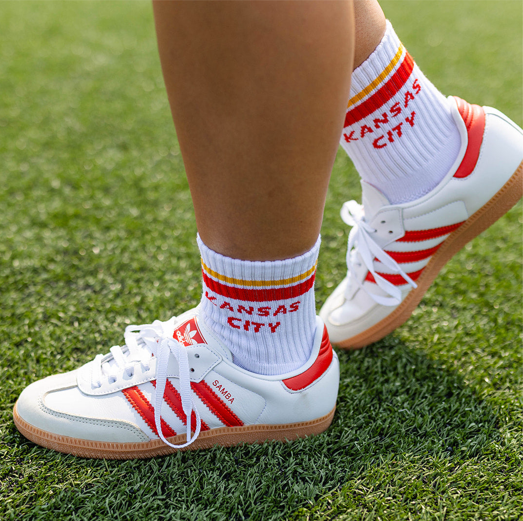 Kansas City Crew Socks - White with Red and Gold Stripes