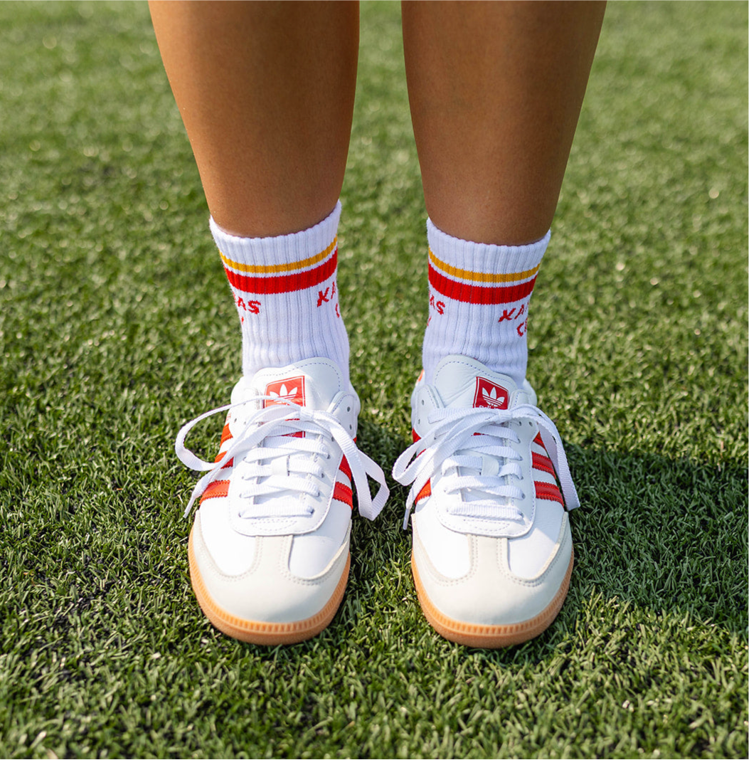 Kansas City Crew Socks - White with Red and Gold Stripes