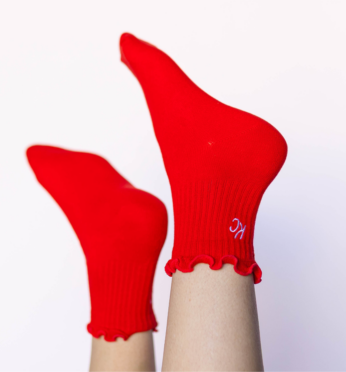 Kansas City Ruffle Socks - Red with White KC