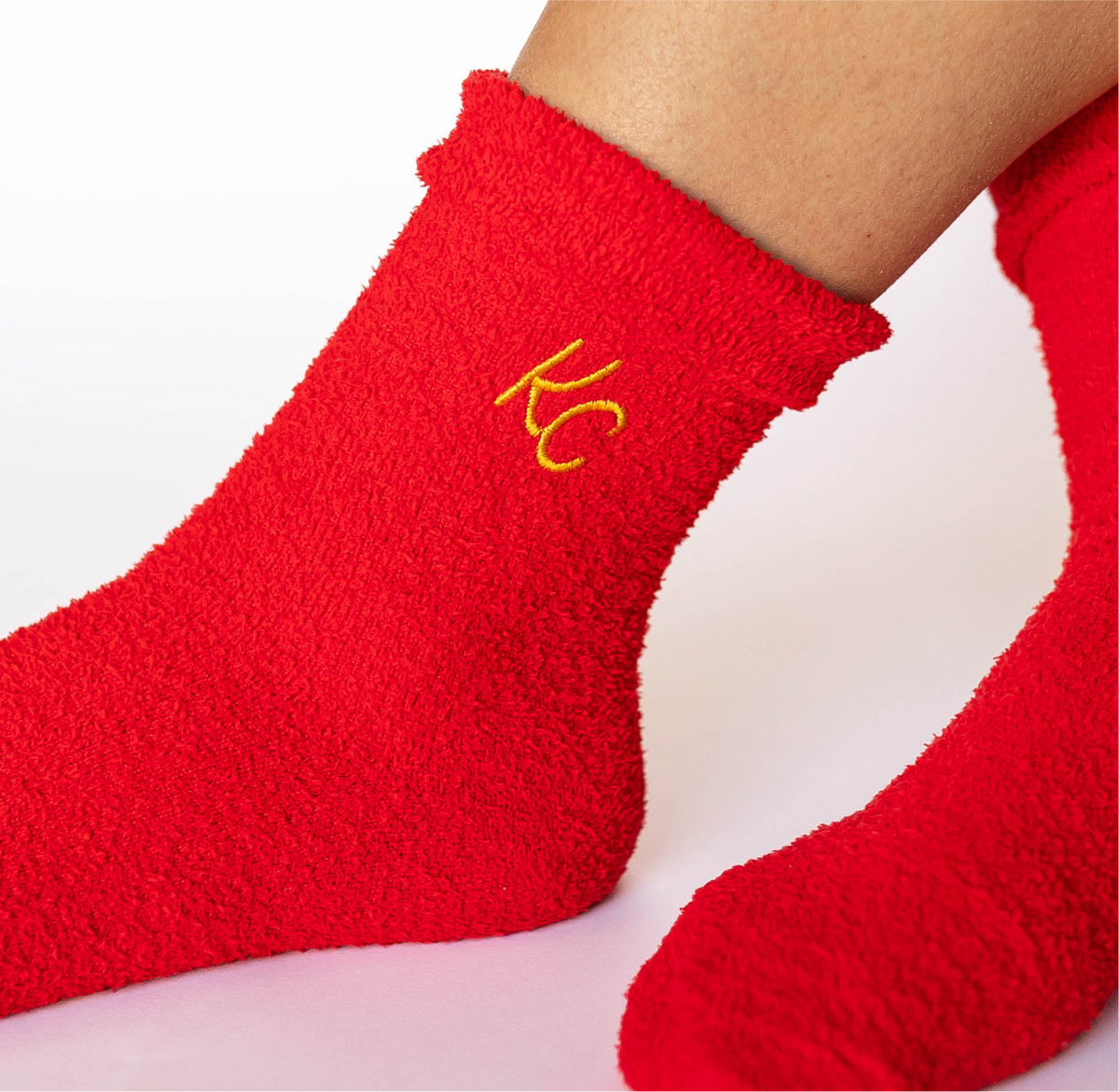 Cozy KC Socks - Fuzzy Red with Gold KC
