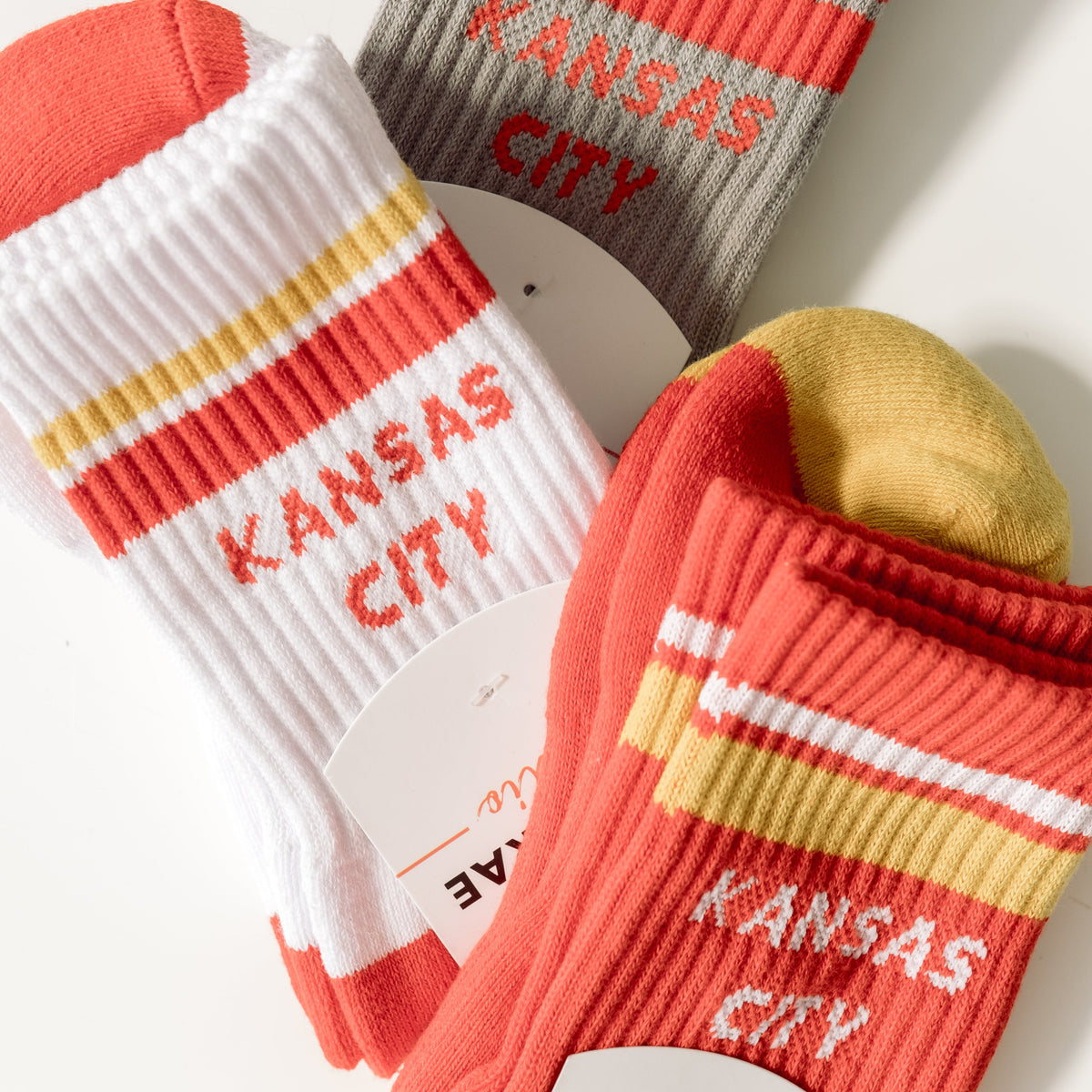 Kansas City Crew Socks - White with Red and Gold Stripes