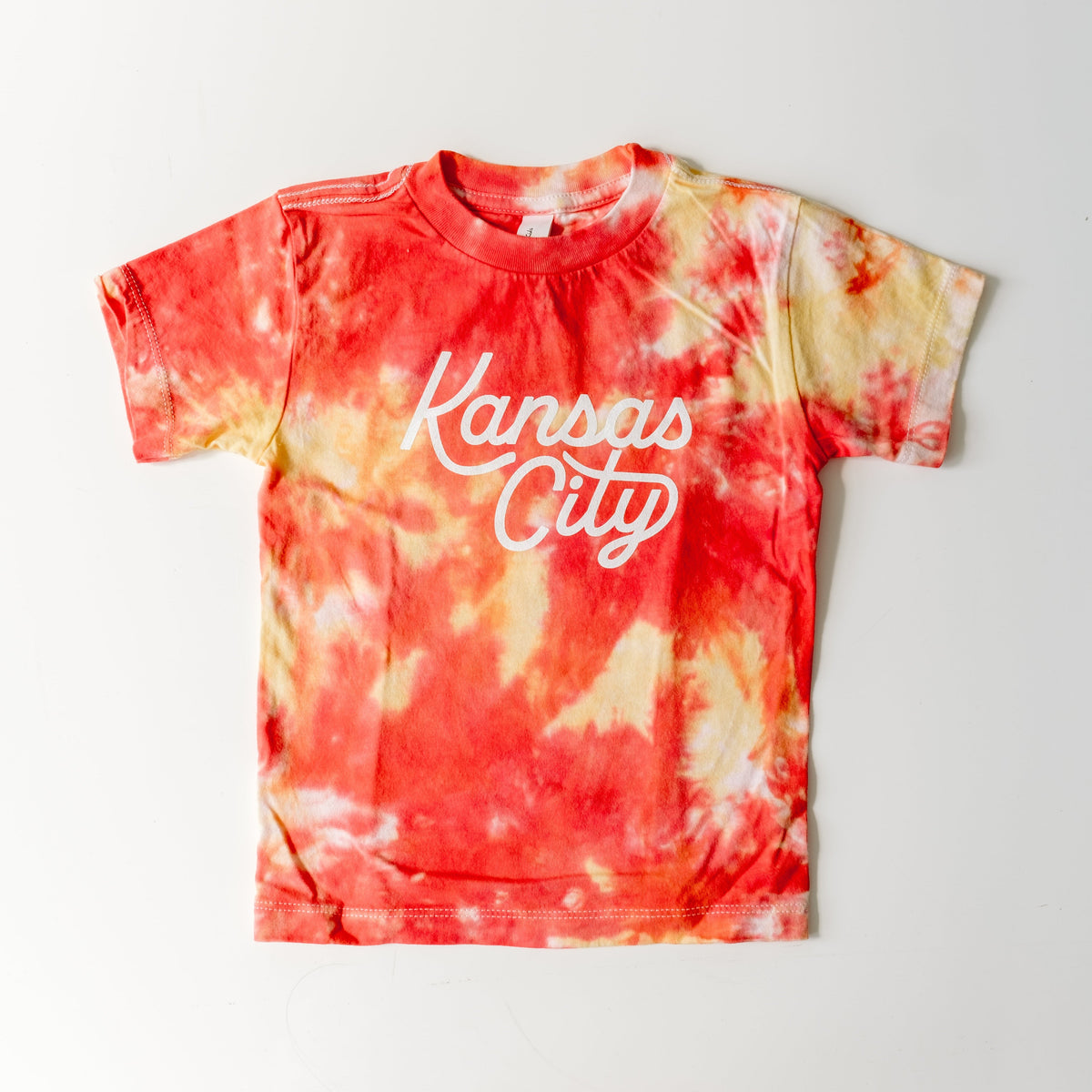 Kansas City Script Tie Dye Tee - Red and Yellow Kids