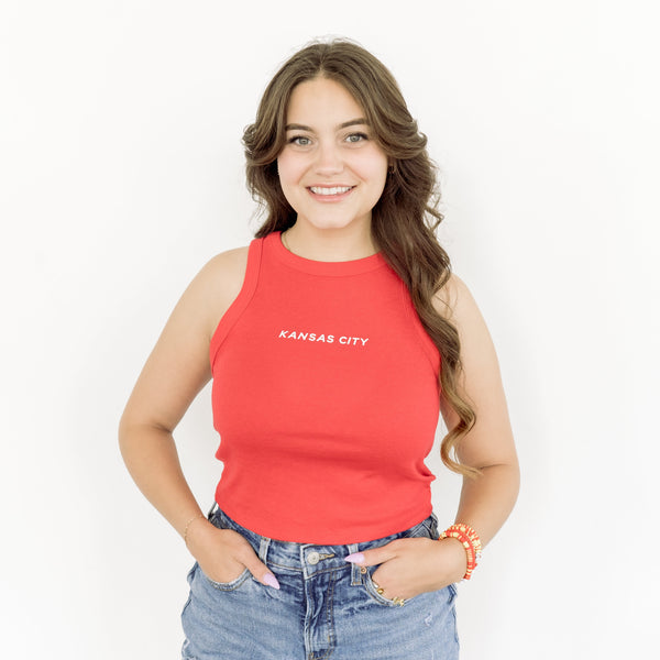 Kansas City Block Crop Tank Top - Red - Carly Rae Studio