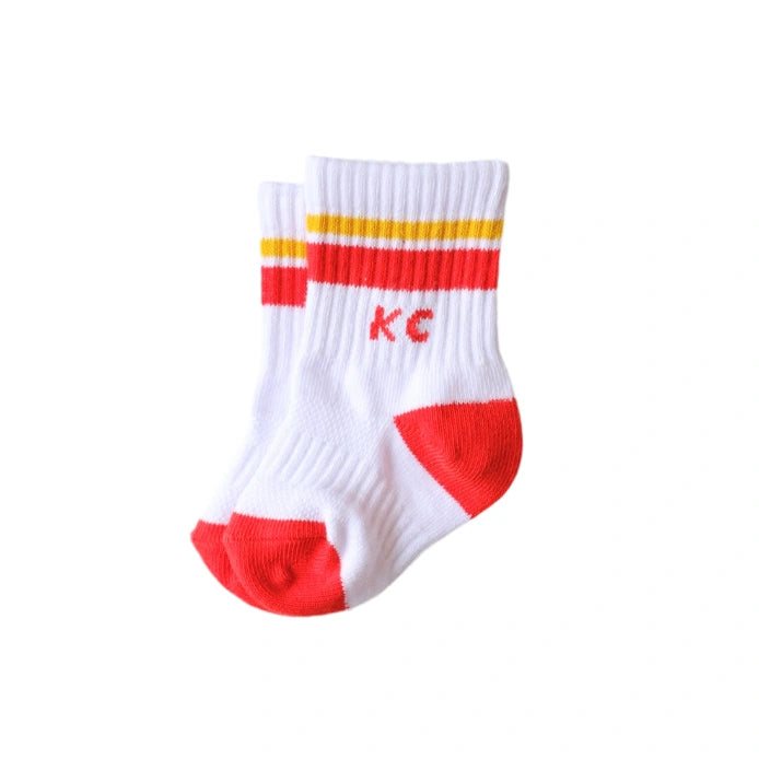 Baby Kansas City Crew Socks - White with Red & Gold Stripes by Carly Rae Studio