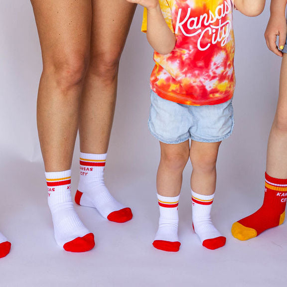 Toddler Kansas City Crew Socks - White with Red and Gold Stripes