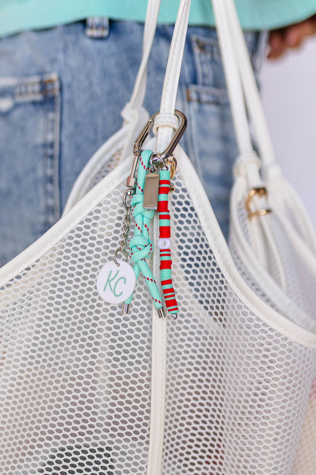 Bag Charm - Teal & Red