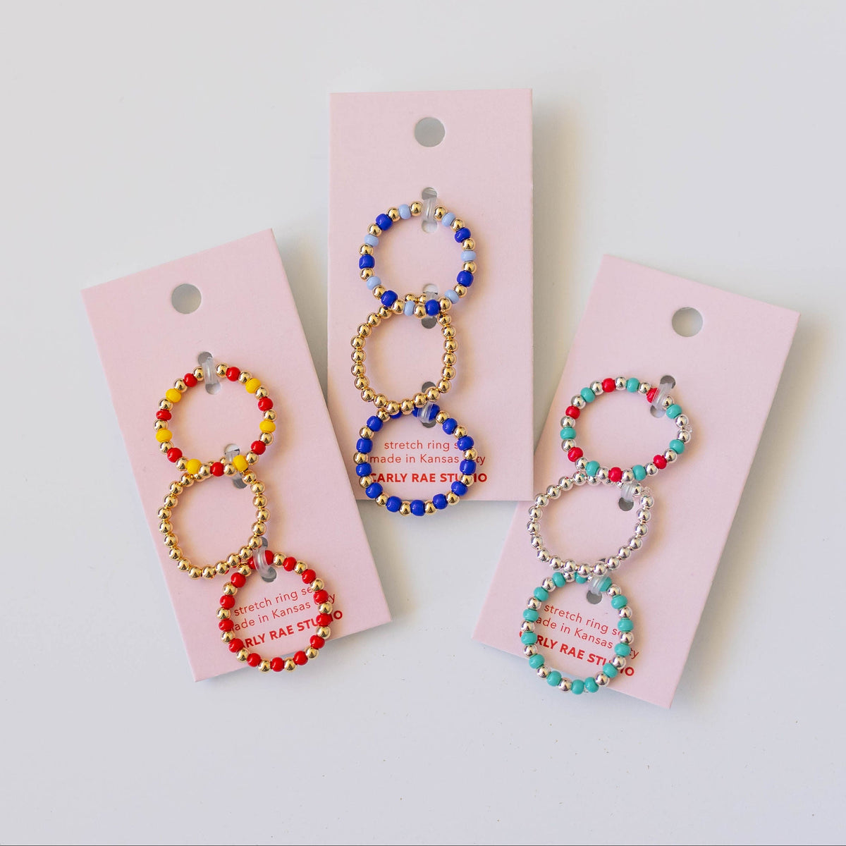 Stretch Ring Stack - Teal & Red