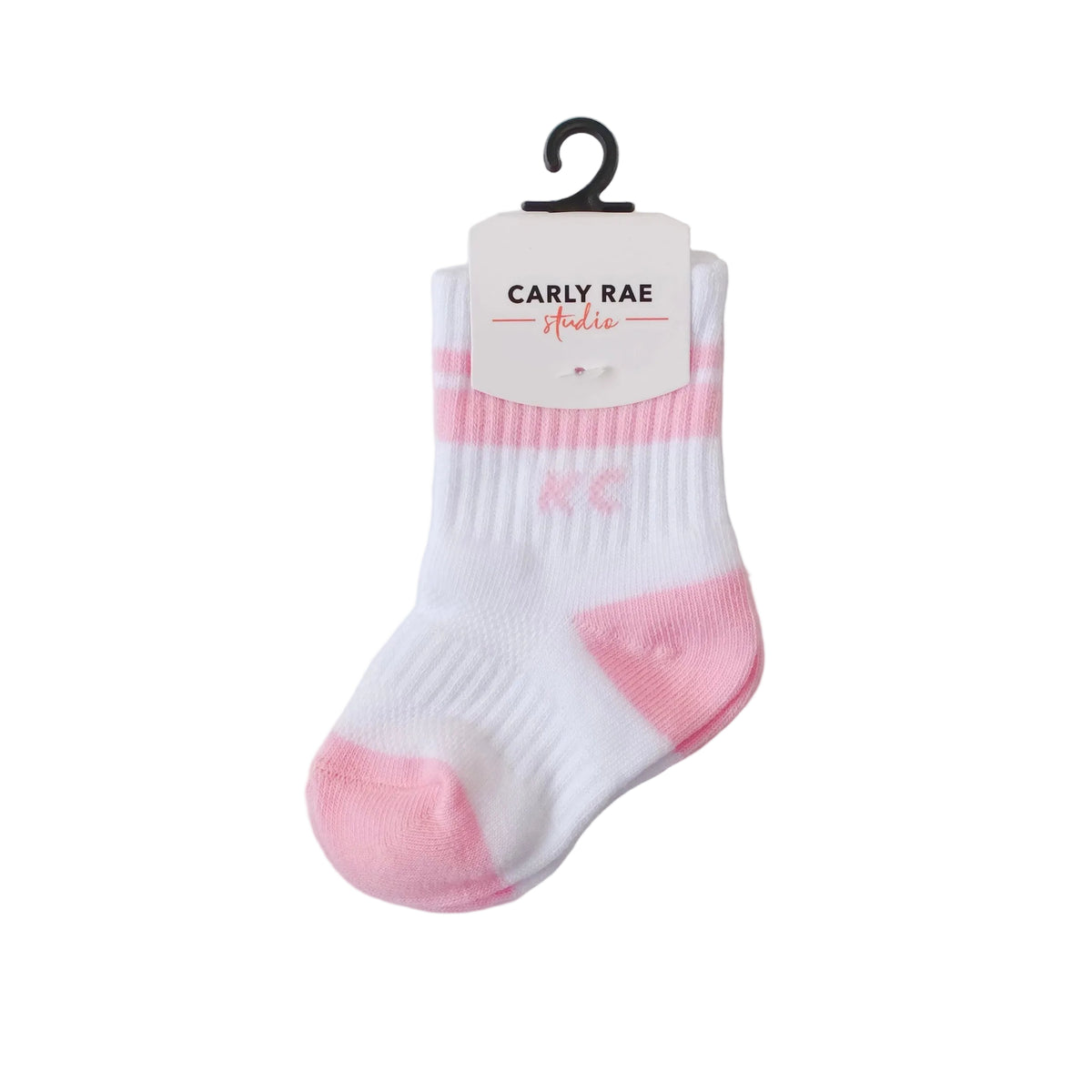Baby Kansas City Crew Socks - White with Pink Stripes