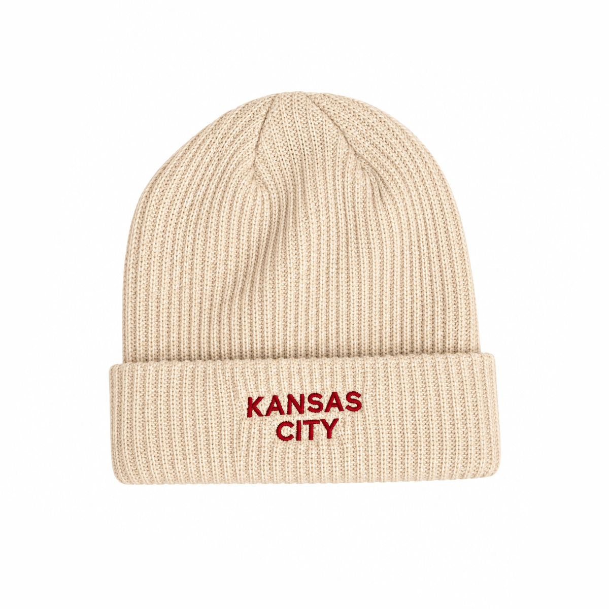 Kansas City Embroidered Knitted Beanie - Camel