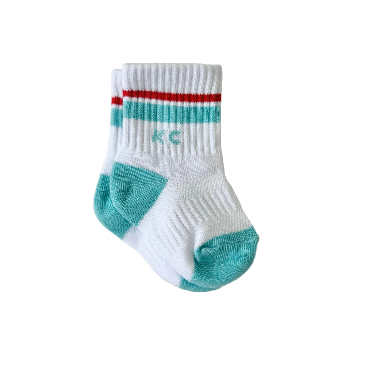 Baby Kansas City Crew Socks - White with Red and Teal Stripes