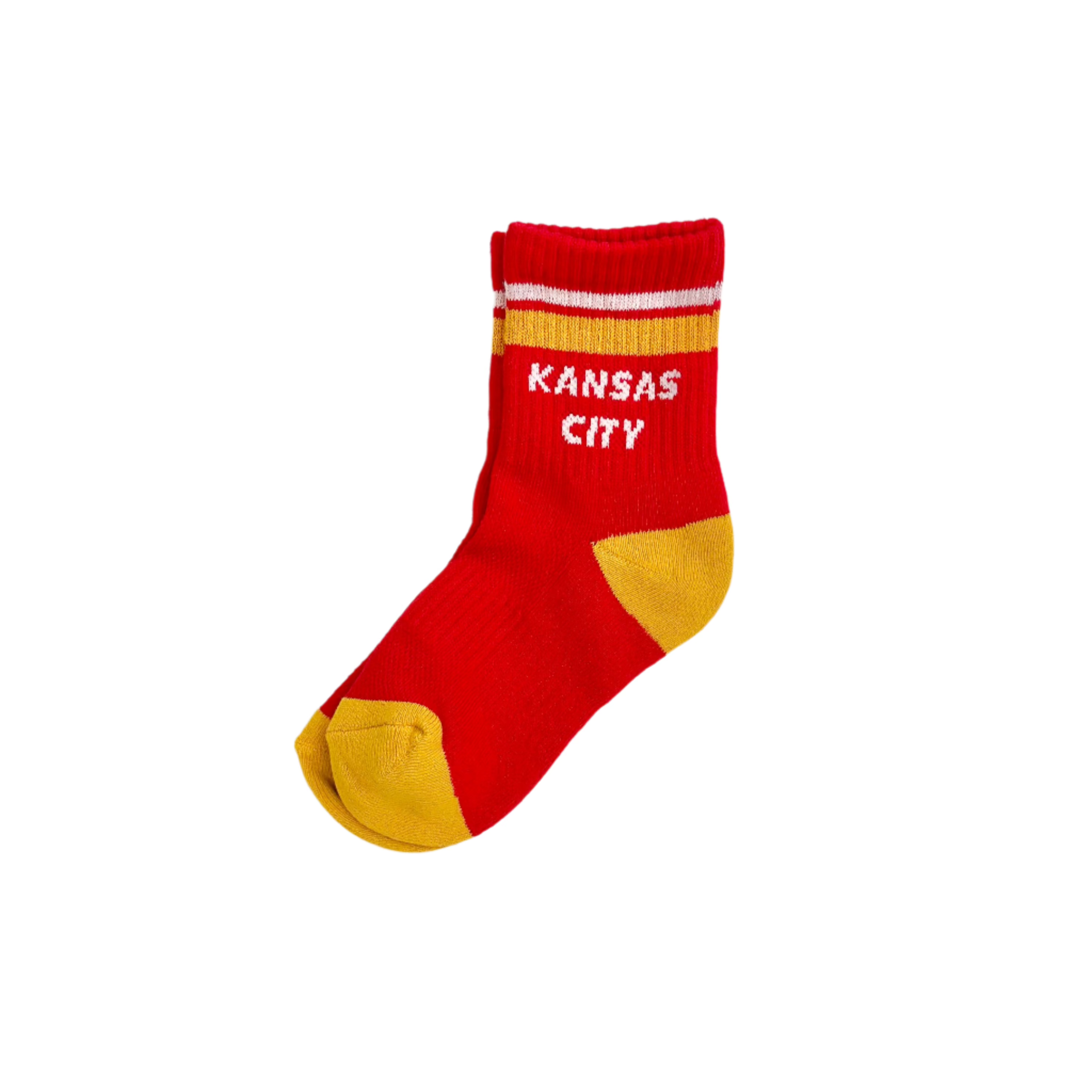 Kids Kansas City Crew Socks - Red with Gold & White Stripes