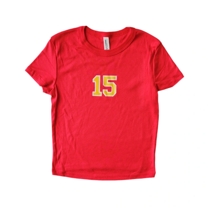 Kansas City 15 Baby Tee Shirt - Red w Gold & White by Carly Rae Studio