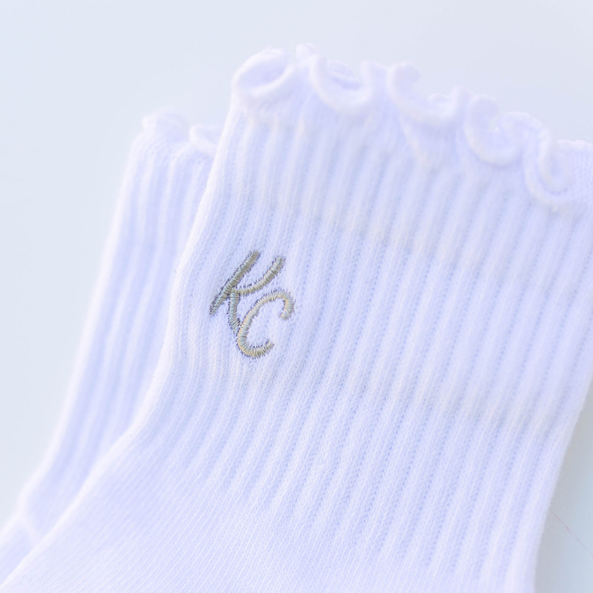 Kansas City Ruffle Socks - White with Grey KC