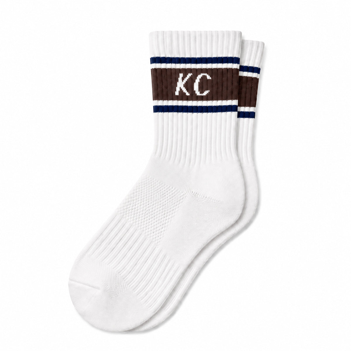 Kansas City Crew Socks - Bold White w/ Navy & Brown