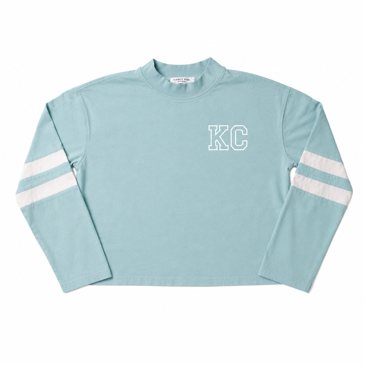 Long Sleeve Varsity Shirt - Light Teal with White