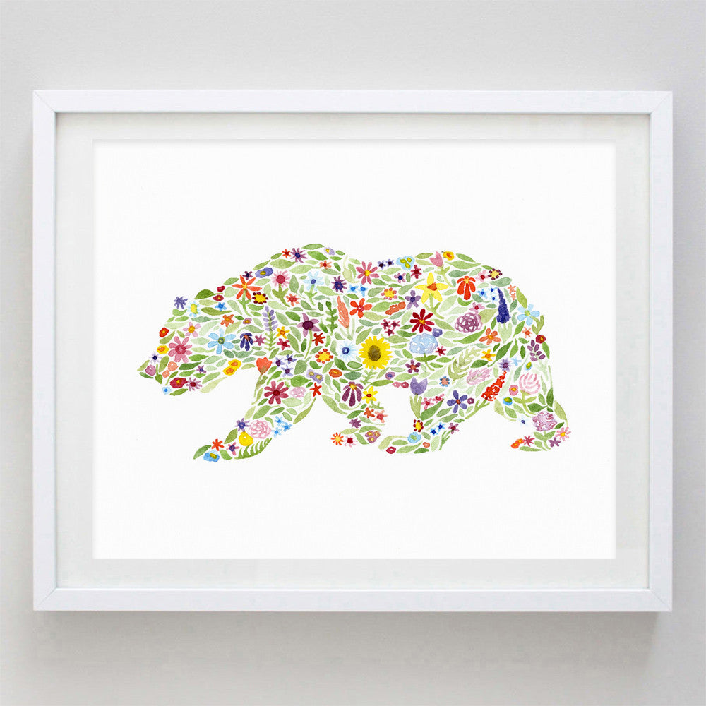art print - bear floral watercolor print - carly rae studio