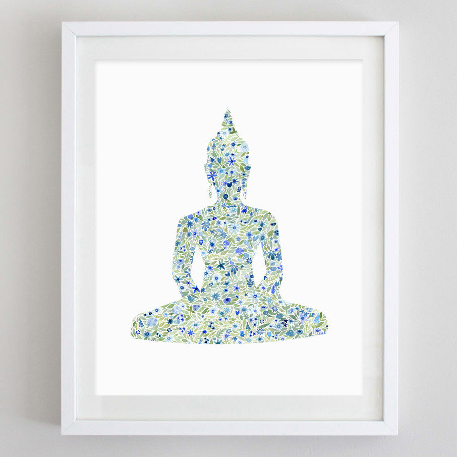 Buddha Yoga Floral Watercolor Art Print