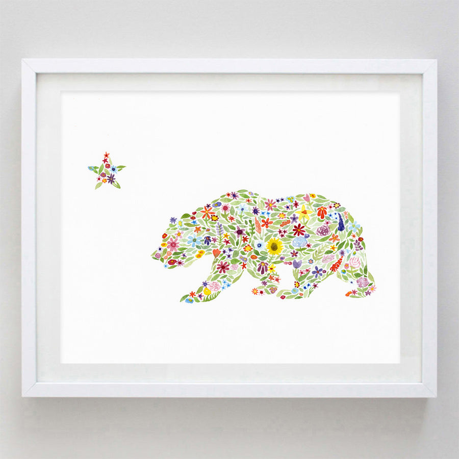 art print - california bear floral watercolor print - carly rae studio