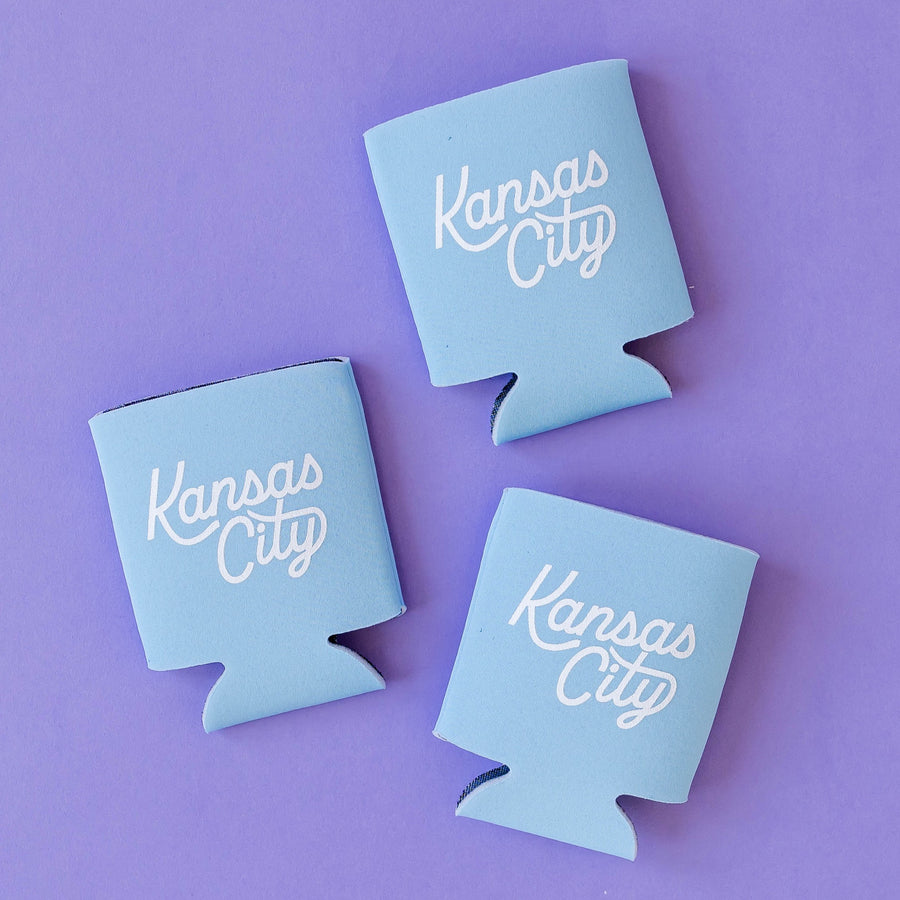 Kansas City Script Koozie Blue