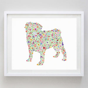art print - pug floral watercolor print - carly rae studio