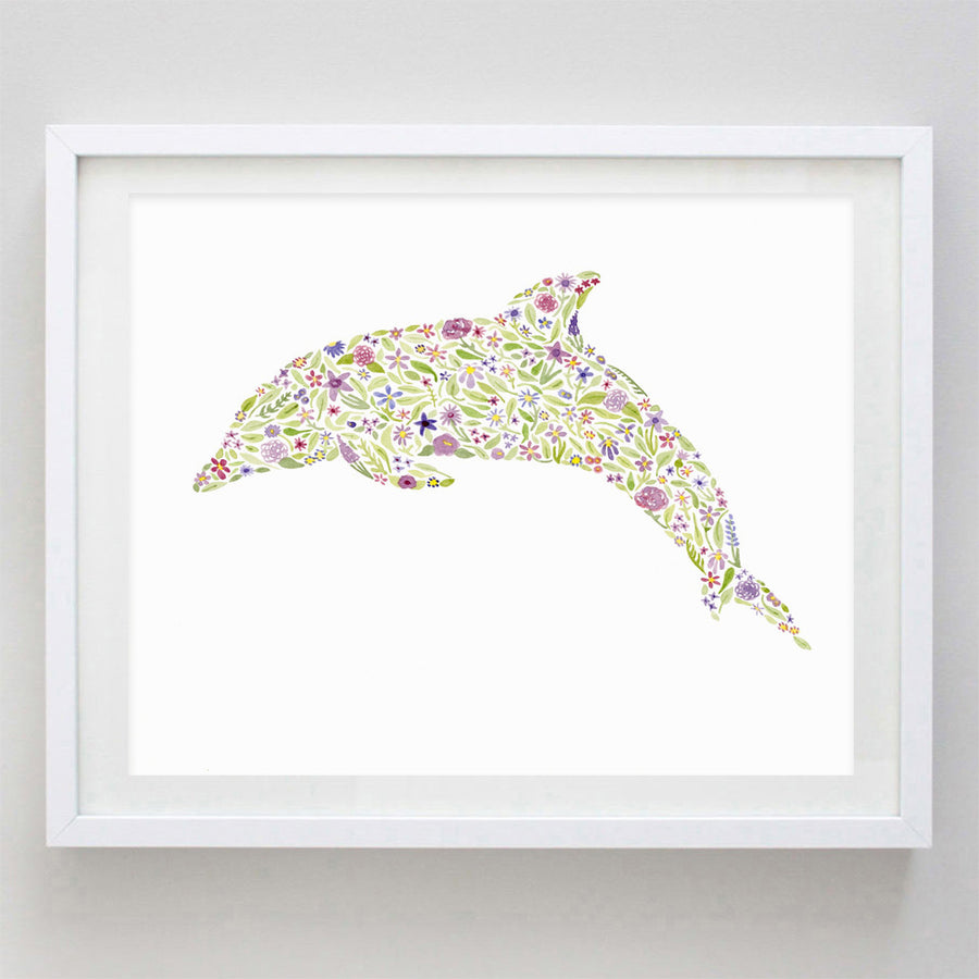 art print - purple dolphin floral watercolor print - carly rae studio