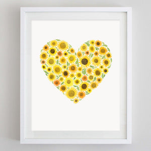 Sunflower Heart Floral Watercolor Print