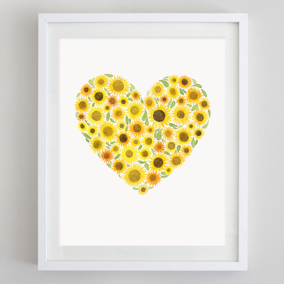 Sunflower Heart Floral Watercolor Print