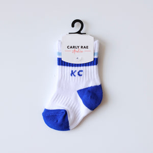 Baby Kansas City Crew Socks - White with Blue Stripes