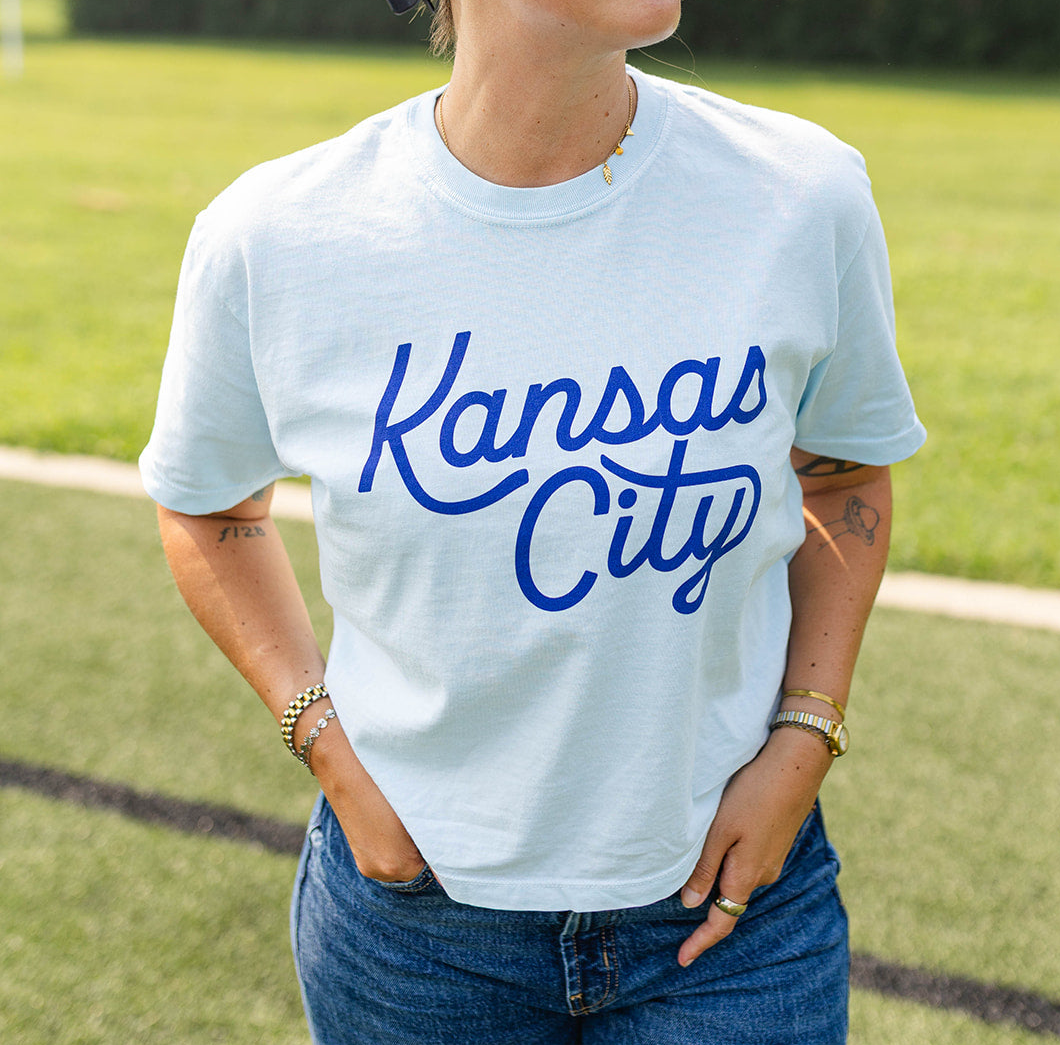 Kansas City Script Cropped T-Shirt - Blue