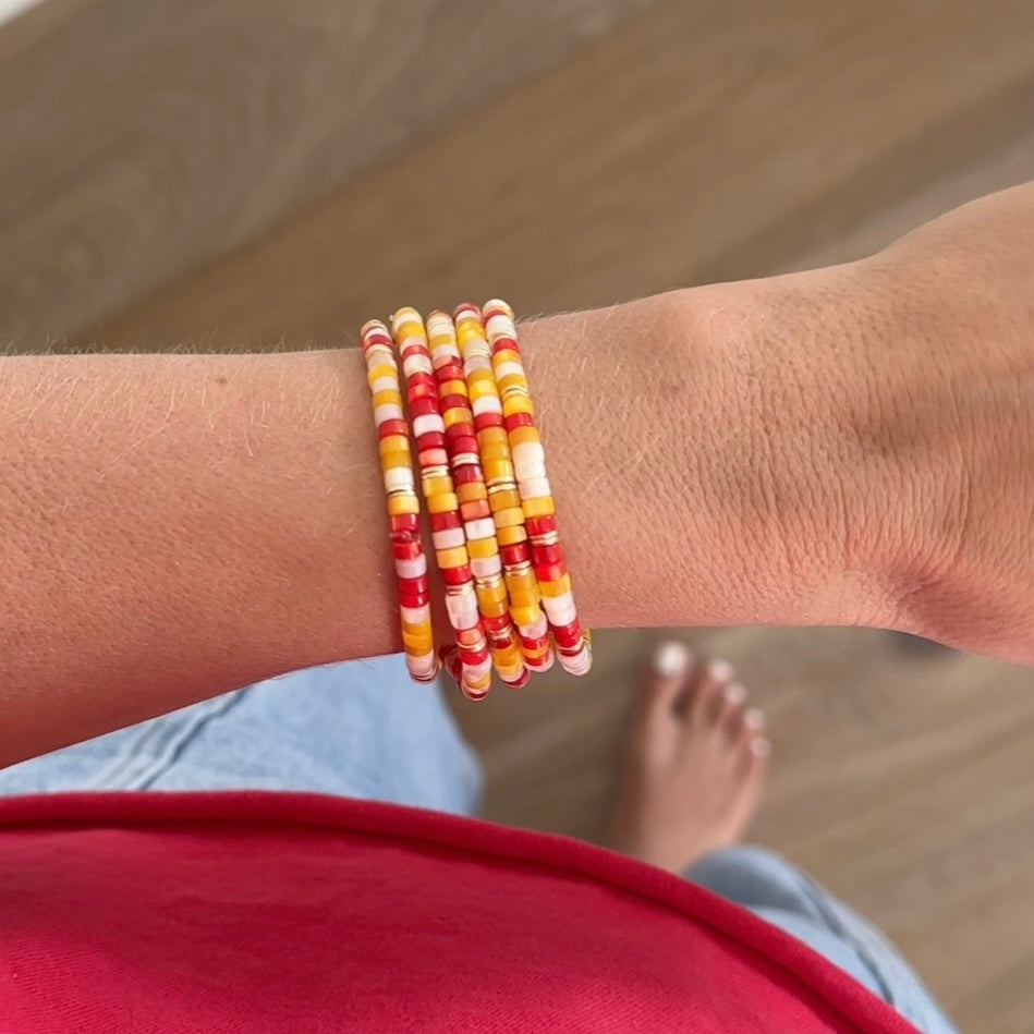 Pearly Red + Yellow Stretch Bracelet