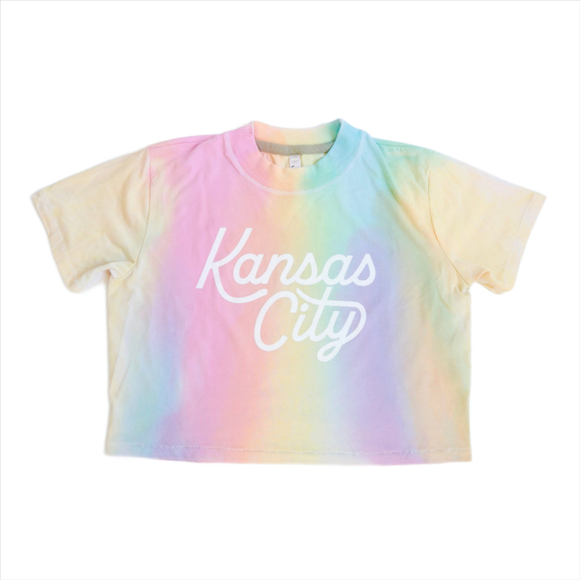 Kansas City Script Cropped T-Shirt - Rainbow Tie Dye