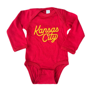 Kansas City Script Onesie Long Sleeve - Red