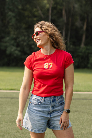 Kansas City 87 Baby Tee Shirt - Red w/ Gold & White