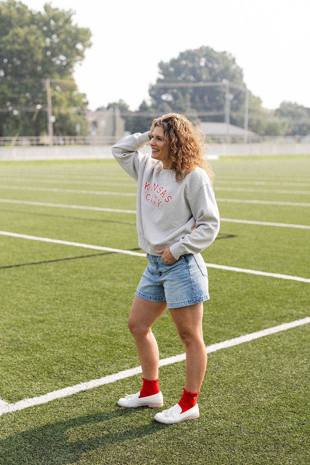 Sporty Sweatshirt - Bone & Red