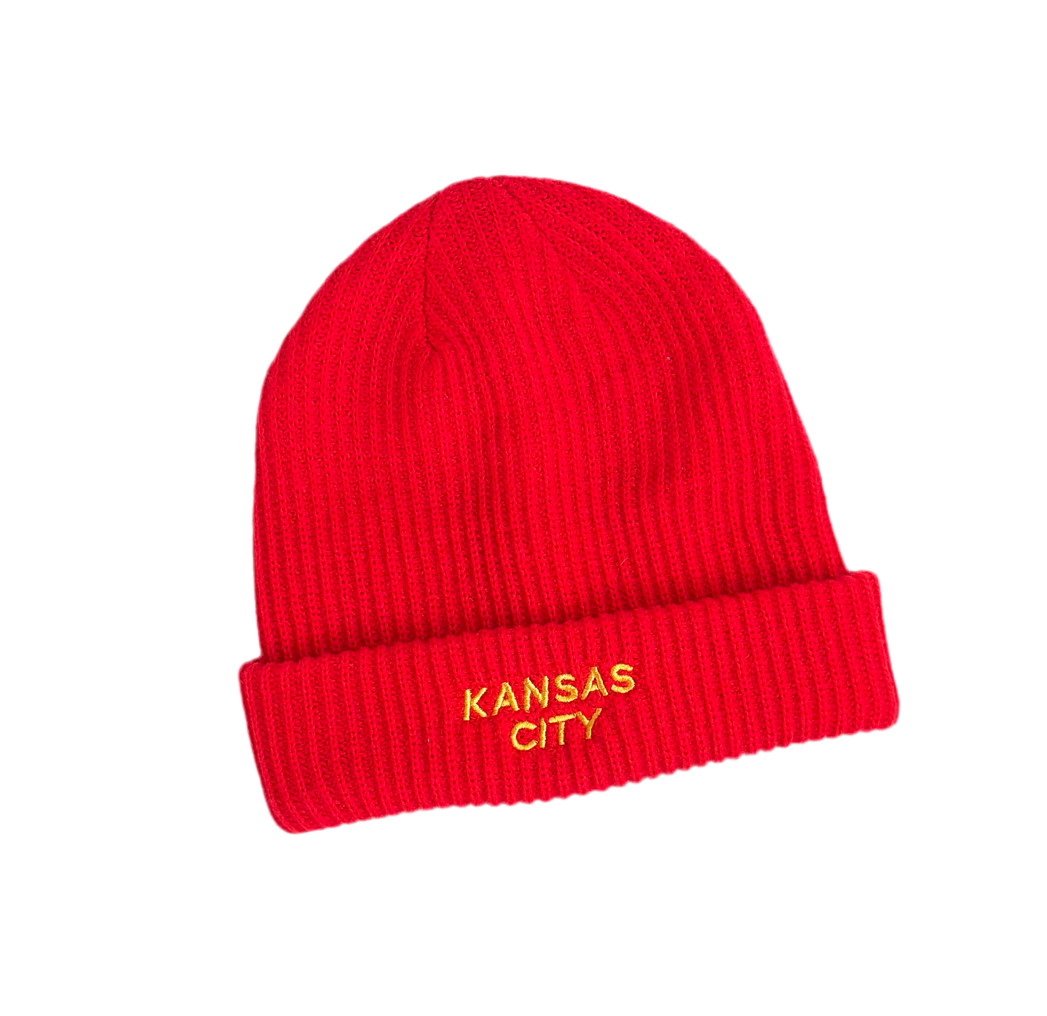 Kansas City Embroidered Knitted Beanie Red Carly Rae Studio