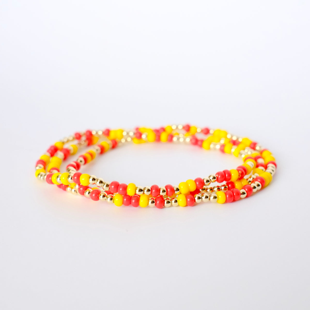 Red + Yellow Seed Bead Stretch Bracelet