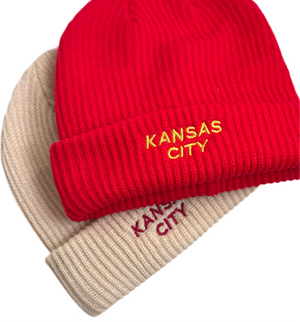 Kansas City Embroidered Knitted Beanie - Red