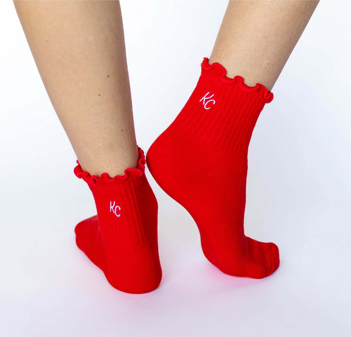 Kansas City Ruffle Socks - Red with White KC