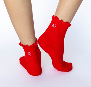 Kansas City Ruffle Socks - Red with White KC
