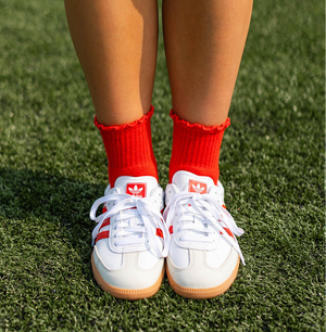 Kansas City Ruffle Socks - Red with White KC
