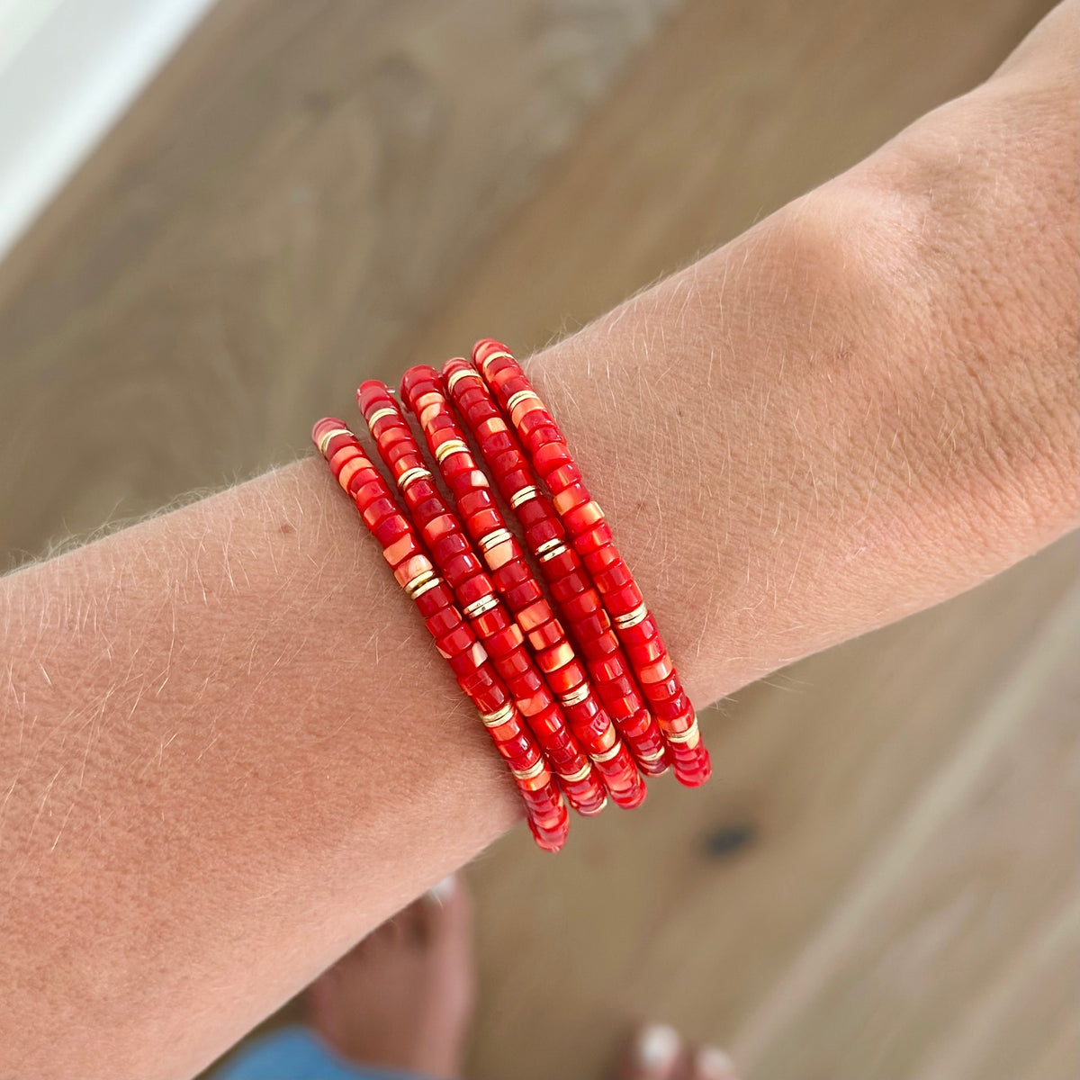 Pearly Red Stretch Bracelet