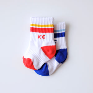 Baby Kansas City Crew Socks - White with Blue Stripes