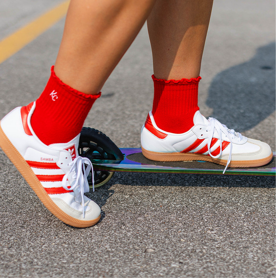Kansas City Ruffle Socks - Red with White KC