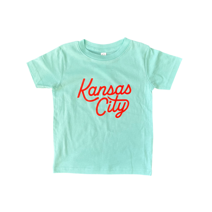Kansas City Script Tee - Youth - Teal + Red