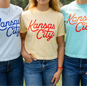Kansas City Script Cropped T-Shirt - Teal & Red