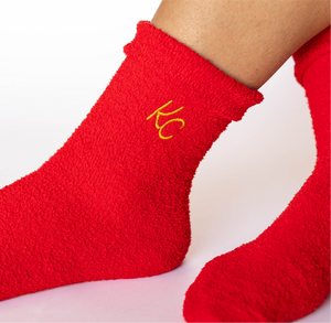 Cozy KC Socks - Fuzzy Red with Gold KC