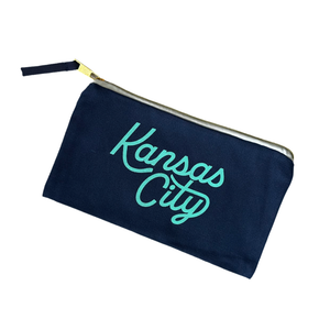 Kansas City Script Pouch in Navy and Teal