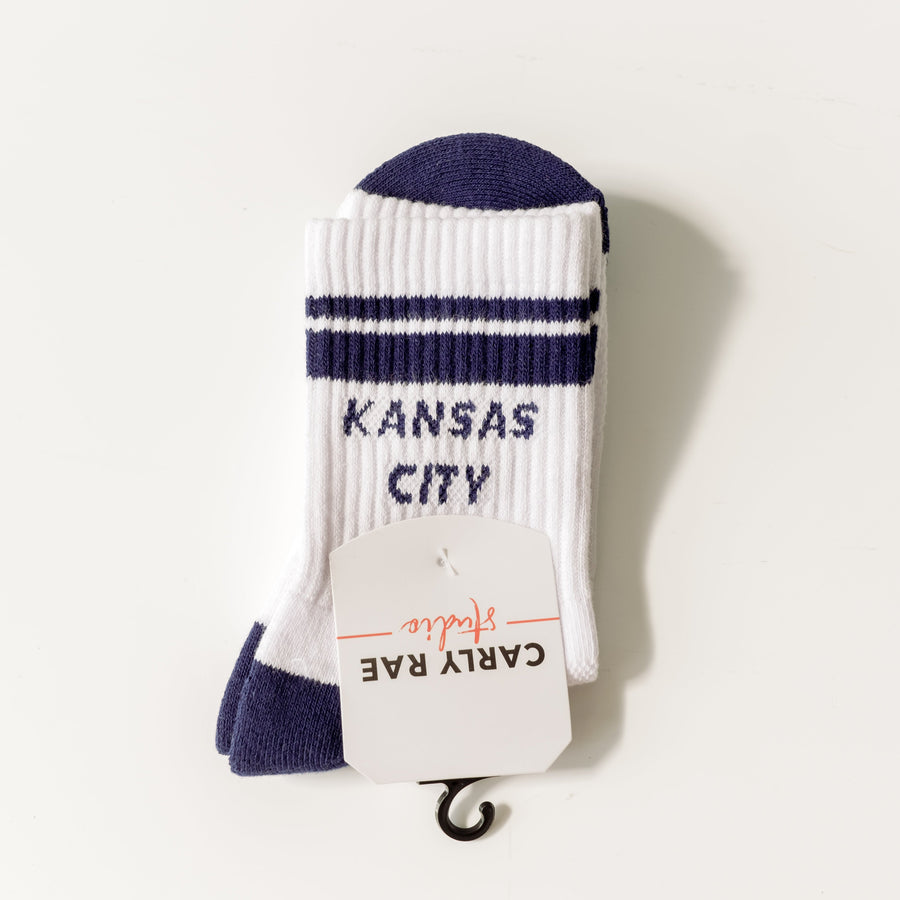 Kansas City Crew Socks - White with Navy Stripes