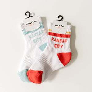 Kids Kansas City Crew Socks - Red with Gold & White Stripes