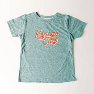 Kansas City Kids Script Tee - Teal + Red - Sale